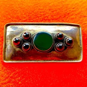 Hand made sterling silver Garnet green stone? Large brooch pin